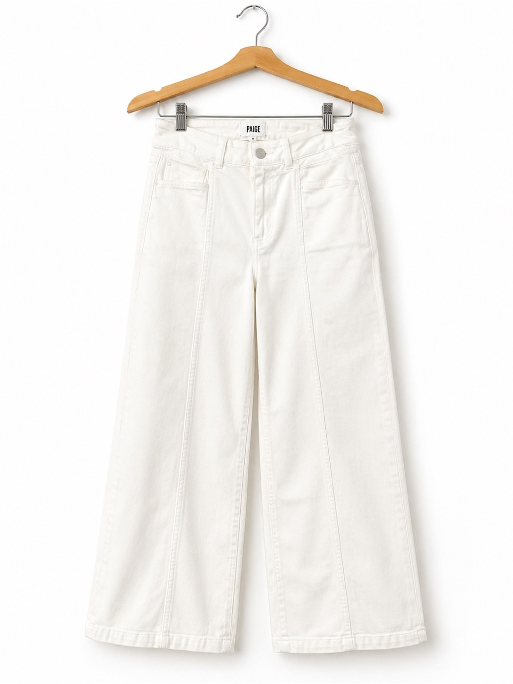PAIGE White Wide Leg Jeans Size 25 | Cropped High Rise Designer Denim